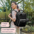 BabbleRoo Leather Diaper Bag Backpack - Baby Essentials Travel Baby Bag, Multi function, with Changing Pad, Stroller Straps & Pacifier Case – Unisex, Black by TinyTreasures Baby Boutique