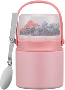 2-in-1 Insulated Food Jar & Snack Container - 15oz Kids Soup Thermos for Hot Food with Handle and Spoon, Leak Proof Reusable Toddler Snack Box, Perfect for School & Travel, Pink by TinyTreasures Baby Boutique