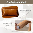 INZOY Mid Century Modern Accent Chair Set of 2, High Back Reading Armchair with Wood Frame, PU Leather Living Room Chairs with Waist Cushion, Single Lounge Arm Chair for Bedroom Sunroom, Camel by CozyNest Decor