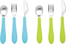 Kids Stainless Steel Utensils Set - Premium 18/8 Grade Silverware Kit - 2 Spoons, 2 Forks, and 2 Knives for Ages 4-7 - Silicone Easy-Grip Handles - Children Flatware Cutlery (Bright - Blue, Green) by TinyTreasures Baby Boutique