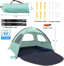 WhiteFang Beach Tent Anti-UV Portable Sun Shade Shelter for 3/4/6/8 Person, Extendable Floor with 3 Ventilating Mesh Windows Plus Carrying Bag, Stakes and Guy Lines by TinyTreasures Baby Boutique