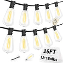 ST38 Outdoor String Lights 25FT with 12+1 LED Bulbs, E12 Socket, Waterproof Commercial Grade, 2700K Warm White for Garden, Backyard, Bistro, Patio, Porch, Deck, Gazebo, Wedding Decor by CozyNest Decor