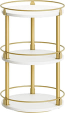 3-Tier Lazy Susan, Rotating Spice Rack, Spinning Organizer, Industrial Turntable Spice Rack for Cabinet, Kitchen Countertop, Pantry, White and Gold SR23DW by CozyNest Decor