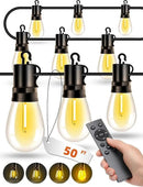 Outdoor Patio String Lights: S14 Shatterproof Bulb Outside Waterproof Light - 50Ft 15M Remote Dimmable Connectable Hanging Outdoor Electric Lighting - Garden Backyard Yard Gazebo Porch Party by CozyNest Decor