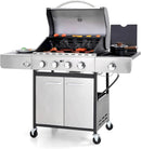 Sophia & William 4-Burner Propane Gas BBQ Grill with Side Burner and Porcelain-Enameled Cast Iron Grates, Stainless Steel Barbecue Grills Outdoor Cooking, Silver Cabinet Style, 42,000BTU by GreenHaven Gardens