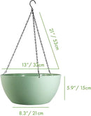 WOUSIWER 13 inch 2 Pack Large Hanging Planters for Indoor Outdoor Plants with Drainage Holes and Chain, Round Hanging Flower Pots for Garden Home Porch Decor, Green by GreenHaven Gardens