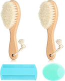 Goat Baby Hair Brush Set, 2pcs Wooden Soft Bristles Brush with Comb and Green Silicone Bath Brush for Newborns Toddlers Safe Natural Hair Care Kit by TinyTreasures Baby Boutique