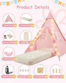 6 Pack Teepee Tent for Kids with Inflatable Airbed, Light, Toddler Tent Children Room Tents, Slumber Party Sleepover Tents, Indoor Outdoor Kids Playtent Playhouse for Girls & Boys by TinyTreasures Baby Boutique