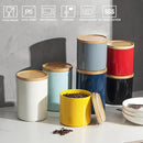 Sweejar Kitchen Canisters Ceramic Food Storage Jar, Stackable Containers with Airtight Seal Wooden Lid for Serving Coffee Bean, Flour, Tea, Spice and More - 39 Fl Oz (White) by CozyNest Decor