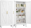 61" H Metal Kitchen Pantry Storage Cabinet, Freestanding Cupboard with 2 Doors and 3 Adjustable Shelves, Standing Storage for Kitchen, Bathroom, Garage, Dinning Room or Utility Room（White） by CozyNest Decor