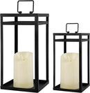 Modern Farmhouse Lantern Decor, 2Pcs Metal Candle Lanterns with Flameless Candles Black Decorative Lantern for Front Porch Covered Patio Dining Table Entryway Table Wedding Home Decor by CozyNest Decor