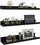 Giftgarden 24 Inch Black Floating Shelves Wall Mounted Woodgrain Picture Ledge Shelf for Storage Bedroom Bathroom Kitchen Living Room Office, Set of 3 Different Sizes by CozyNest Decor