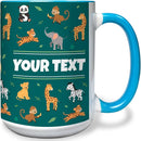 Personalized Mug for Kids - Zoo Animals - Custom Name/Text, Ceramic Hot Chocolate/Cocoa/Coffee Cup for Boys/Girls, Birthday/Christmas/Holiday Gift - 15 oz, Light Blue Handle by TinyTreasures Baby Boutique