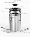 HAIOOU Airtight Coffee Canister, 16OZ Small Stainless Steel Coffee Bean Storage Container with Date Tracker, Measuring Scoop, CO2 Releasing Valves and Mini Tongs for Beans, Grounds and more - Silver by CozyNest Decor
