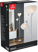 GLOBE Electric 67136 72" Torchiere Floor Lamp with Adjustable Reading Light, Matte White Finish, Frosted Shades, Rotary Switch on Socket, E26 Base by CozyNest Decor