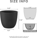 Kante 14 Inch Dia Round Concrete Planter, Indoor Outdoor Large Plant Pot with Drainage Hole and Rubber Plug for Home Patio Garden, Black by GreenHaven Gardens