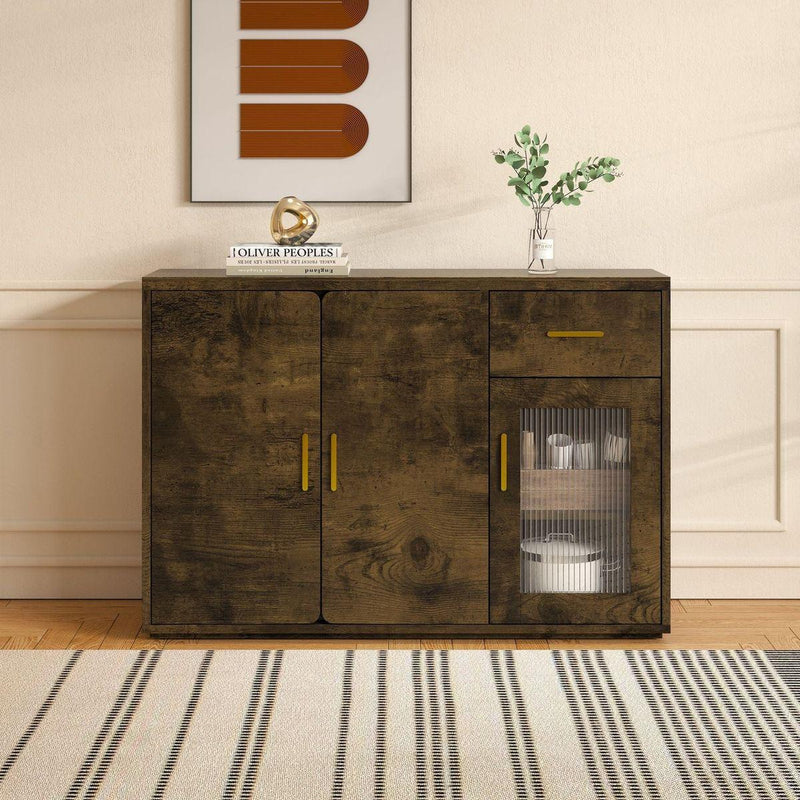 2401Wood Storage Cabinet, Modern Accent Buffet Cabinet, Free Standing Sideboard and Buffet Storage with Door Buffet Sideboard for Bedroom, Living Room, Kitchen or Hallway
