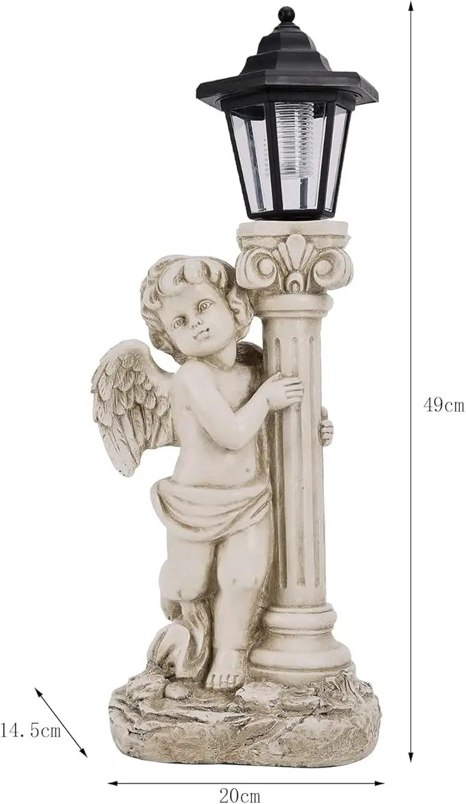 Angel Statue with Solar Lights (Left) 19.7 Inch, Solar Cherub Angel Garden Statue with Roma Pillar for Garden Decor, Porch, Patio, Yard Art Decorations, Polyresin, photo 6 of 8