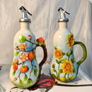 18.26oz/540ml Ceramics Olive Oil Dispenser Bottle,Hand Painted Reliefs Oil Dispenser for Kitchen,Oil Bottles for Kitchen (Cherry) by CozyNest Decor