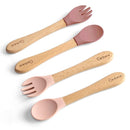Ginbear Silicone Baby Spoons and Forks Self-feeding 12-18 Months, Soft-Tip Baby Flatware Sets for Girl, Toddler Feeding Utensils for Child, 4 Piece Set (Mauve/Pink) by TinyTreasures Baby Boutique