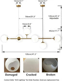 KCO Lighting Modern Globe Linear Chandelier 6 Light Milk Glass Chandeliers White and Gold Pendant Light Fixture Mid Century Rectangle Chandelier Brass Sputnik Island Lights for Kitchen by CozyNest Decor