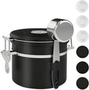 ShanSon Coffee Canister Airtight Coffee Container Stainless Steel Coffee Bean Storage Container with Scoop Coffee Canister for Beans Grounds Sugar Flour Tea Cereal,11OZ, Black by CozyNest Decor
