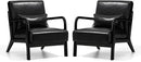Glitzhome 2 Set Mid Century Black Accent Armchair, Single Reading Armchair PU Leather Lounge Chair with Walnut Ruberwood Frame by CozyNest Decor