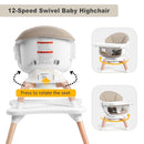 Baby High Chair, 7 in 1 Convertible High Chairs for Babies and Toddlers, Kids Learning Table, Building Block Table, Toddler Dining Chair with 360° Rotating Seat, 5-Point Safety Harness (Khaki) by TinyTreasures Baby Boutique