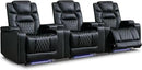 ANJ Power Home Theater Recliner Chair Set of 3, Electric Movie Theater Seating Reclining Chairs with Cup Holders for Living Room, Faux Leather with Blue LED, USB Ports, Hidden Arm Storage (Black) by CozyNest Decor