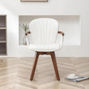 LUNLING Swivel Dining Chairs, Mid Century Modern White Faux Leather Kitchen Chairs with Arms,Bamboo Legs Side Chairs No Wheels,Accent Chair for Dining Rooms and Offices,1PCS by CozyNest Decor