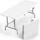 VINGLI 8 Foot Plastic Folding Table Portable Long Table for Indoor Outdoor Use Rectangular with Carrying Handle，White by GreenHaven Gardens