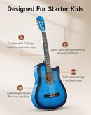 Moukey 38" Acoustic Guitar for Beginners Kids Youth Adult Cutaway Guitarra Acustica Kit with Chord Poster, Gig Bag, Tuner, Picks, Nylon Strings, Capo, Strap - Blue by TinyTreasures Baby Boutique