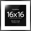 Homeforia 16x16 Picture Frame Black, High End Metal 16x16 Square Poster Frame Matted to 12x12 Print, 16 x 16 Black Frames with Mat 12 x 12 Photo, 16by16 Thin Frames, Tempered Glass, Wall Kit, Set of 1 by CozyNest Decor