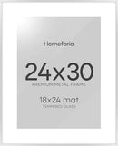 Homeforia Poster Silver Frame 24x30, High End Metal 24 x 30 Large Picture Frames with Mat 18 by 24 for Photo, 24x30 Silver Frames Matted to 18x24 Print, 30x24 Frame, Tempered Glass, Wall Kit, Set of 1 by CozyNest Decor