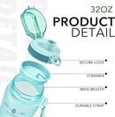 32oz Motivational Water Bottles with Time Marker & Fruit Strainer, Transparent Gradient Color Water Bottle with Times to Drink, Leakproof & BPA Free, Reusable Bottle with Strap (No Straw) by CozyNest Decor