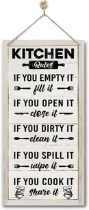 Hanging Kitchen Rules Wood Decor Sign, Rustic Kitchen Wooden Signs, Printed Wood Wall Art Sign, Kitchen Door Rules Rustic Sign, Hanging Wood Sign Kitchen Decor, Funny Farmhouse Kitchen Wall Décor B1 by CozyNest Decor