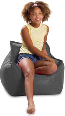 Posh Creations Bean Bag Chair Structured Comfy Seat for Gaming, Reading and Watching TV, for Children, Newport Chair, Nylon - Charcoal Gray by TinyTreasures Baby Boutique