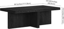 Henn&Hart 44" Rectangular Wood Pedestal Low-Profile Coffee Table for Living Room, Family Room, or Office, Black Grain by CozyNest Decor
