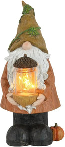 Topadorn Fall Garden Gnome Statue Light, Autumn Harvest Gnome Figurine with Pine Cone on Hand for Fall Harvest Party Thanks, Autumn Thanksgving Gifts for Famliy by CozyNest Decor