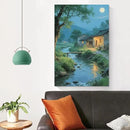 Moonlight under the big tree creek cabin scenery is suitable for posting in the living room bedroom office scenery poster wall painting by CozyNest Decor