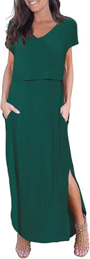 Smallshow Women's Maternity Nursing Dresses Split Long Dress for Breastfeeding by TinyTreasures Baby Boutique