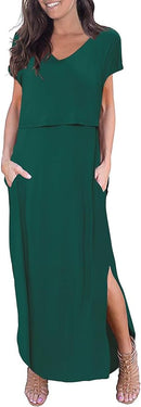 Smallshow Women's Maternity Nursing Dresses Split Long Dress for Breastfeeding by TinyTreasures Baby Boutique