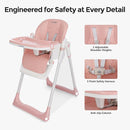 3-in-1 Foldable High Chair for Babies & Toddlers – Adjustable Height, Reclining Seat, 5-Point Safety Harness, Removable Tray, Lockable Wheels, Washable Cushion – Portable & Easy Clean, Pink by TinyTreasures Baby Boutique