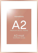 Homeforia A2 Poster Frame Rose Gold, High End Metal A2 Picture Frame Rose Gold with Mat A3 for Print, 16.5x23.4 Frame Matted to 11.7x16.5 Photo, 16.5 by 23.5 Frames, Tempered Glass, Wall Kit, Set of 1 by CozyNest Decor