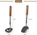 FJNATINH Stainless Steel Wok Spatula and Ladle Tool, Mirror Polished Cooking Utensils Set Metal Wok Accessories with Wooden Handle,Easy to Clean Kitchen Utensils,Black by CozyNest Decor