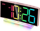 Cadmos Modern Curved Cute Digital Alarm Clock,Colorful Led Display,Adjustable Volume,Weekday/Weekend Mode,Simple Clock for Bedrooms Bedside,Ok to Wake Up for Girls,Kids,Teens (Pink+Dynamic) by TinyTreasures Baby Boutique