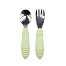 Bumkins Toddler Utensils, Kids Size Fork and Spoon Set, Silicone and Stainless-Steel Training Silverware, Angled Forks / Sporks for Self-Feeding, Children Hold Learning to Eat, 18 Mos Up, Sage Green by TinyTreasures Baby Boutique