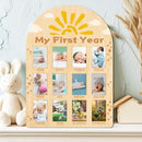 ORIGACH My First Year Baby Growth Photo Display Wood Board - 12 Months Newborn Milestones Photo Board - Neutral Baby Keepsake Frame 1st Birthday Party Nursery Decor New Mom Gift - Sun & Cloud by TinyTreasures Baby Boutique