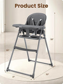 Foldable High Chair, High Chairs for Babies and Toddlers, Dining Chairs and Eating Chair with Adjustable Tray and 5 Point Harness for Infant, Gray by TinyTreasures Baby Boutique