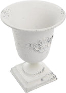 POPETPOP Tall Urn Vase Retro White Metal Urn Planter Pedestal Flower Pot Rustic Farmhouse Flower Holder for French Country Style Home Table Centerpiece Decor，5.9x5.9x7.47 inches by CozyNest Decor